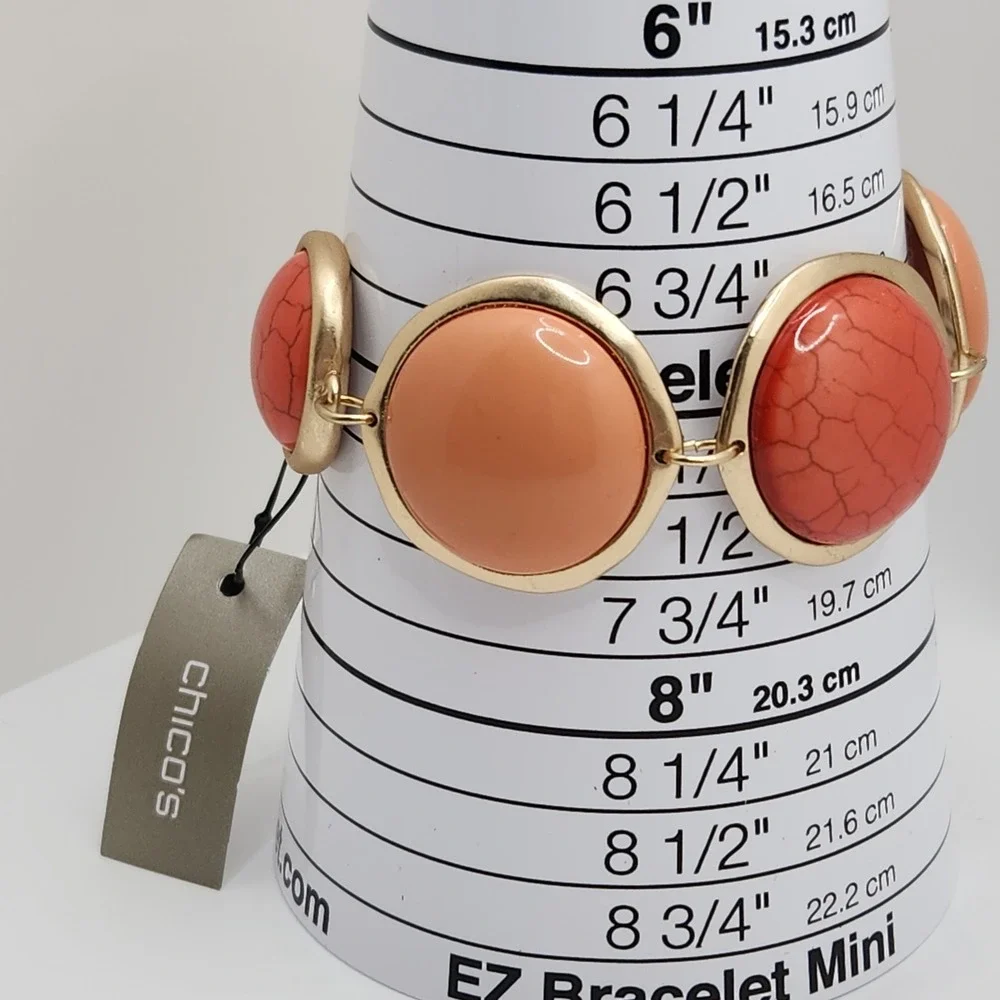 Chunky Statement Coral Peach Magnetic Bracelet Chicos‎ Gold Tone New $45 Boho